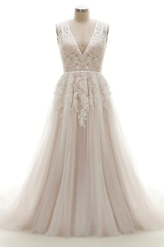A-Line Court Train Tulle and Lace Wedding Dress LD3932 sold by Cocomelody