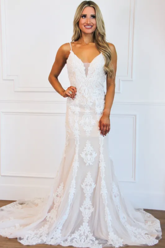 Love is in the Air Lace Backless Wedding Dress: Ivory/Champagne sold by Bella and Bloom