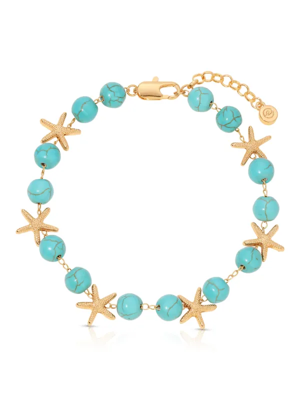 Starfish and Turquoise Beaded Anklet sold by ettika