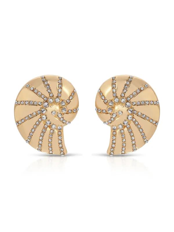Crystal Studded Nautilus Shell Earrings sold by ettika