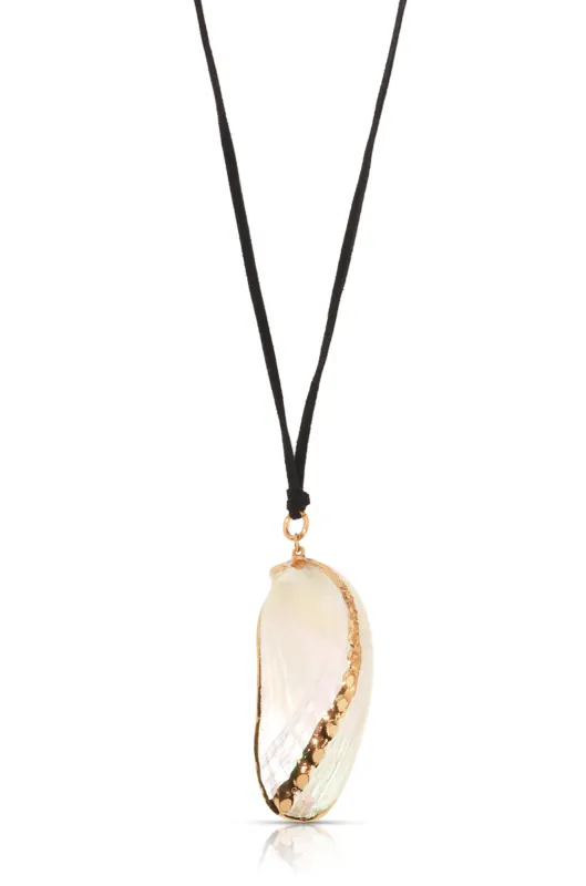 Iridescent Mussel Shell Pendant Necklace sold by ettika