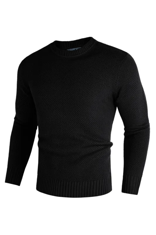 Men Textured Sweater Long Sleeve Crew Neck Ribbed Cuff Pullover sold by Paul Jones