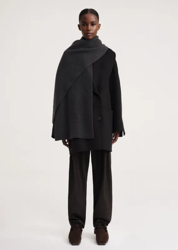 Embroidered monogram wool cashmere scarf black sold by Toteme