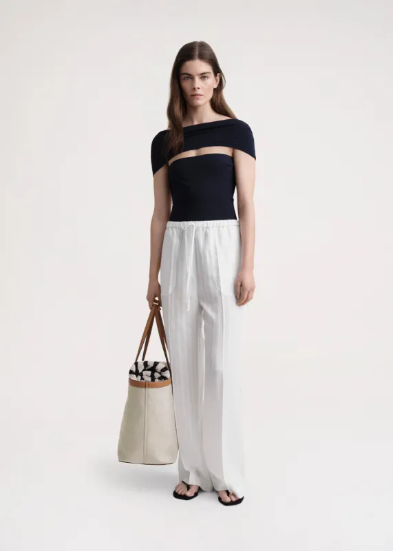 Jacquard stripe drawstring trousers white | Parallel