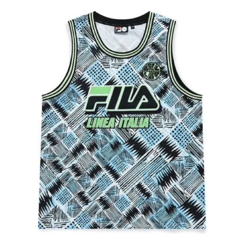 FILA FUSION Casual Sports All-Over Print Tank Top 'Teal Black White' T11M125102F-RB sold by KicksCrew