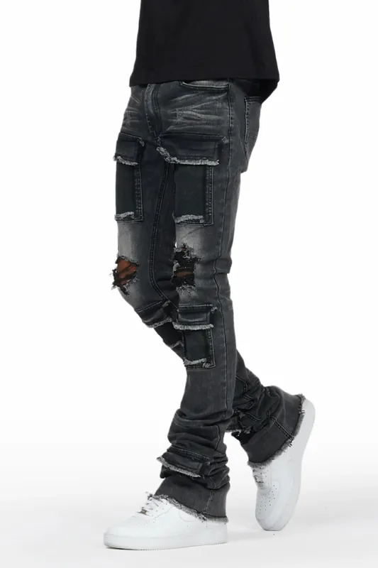 Piet Dark Grey Cargo Super Stacked Flare Jean sold by Rockstar Original