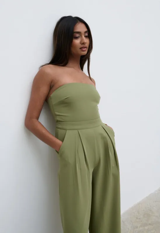 Campbell Bandeau Jumpsuit - Olive sold by Pretty Lavish