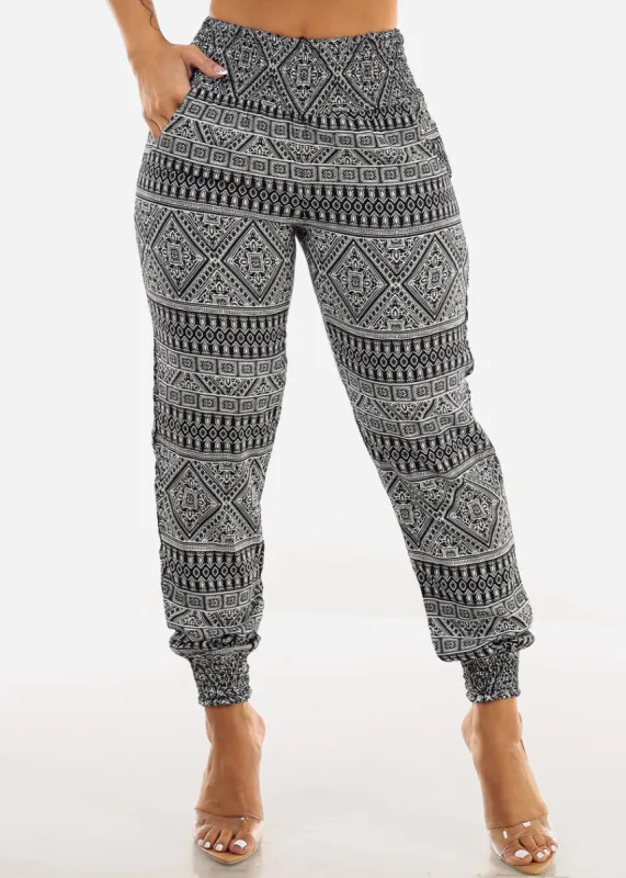 Smocked Waist Printed Jogger Pants Olive sold by Moda
