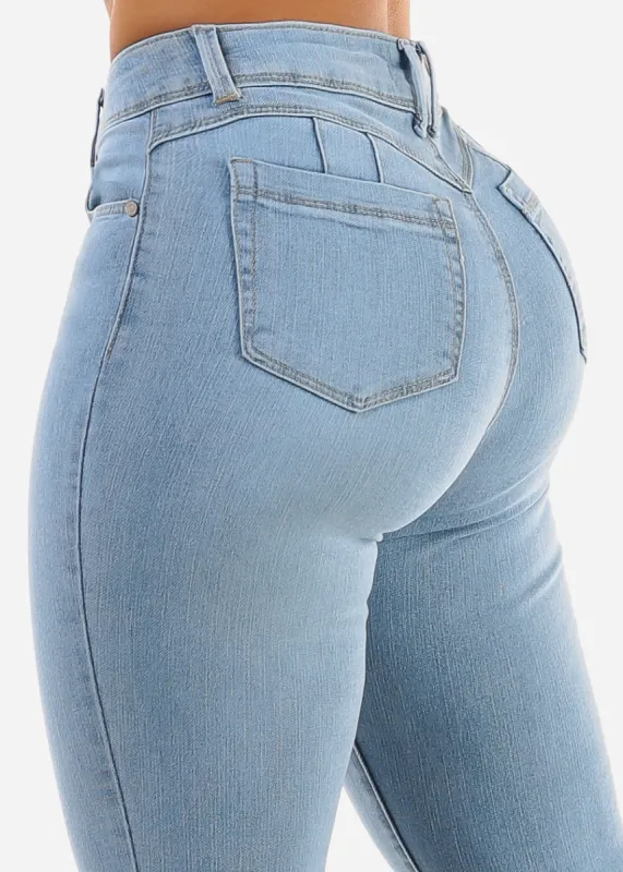 Butt Lift Mid Rise Ankle Length Skinny Jeans Light Wash sold by Moda