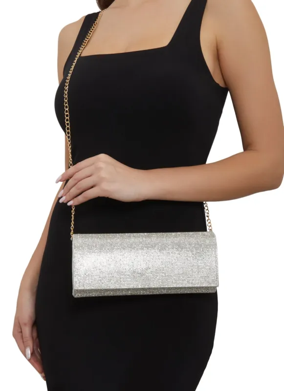 Rhinestone Studded Chain Strap Crossbody Clutch sold by Rainbow