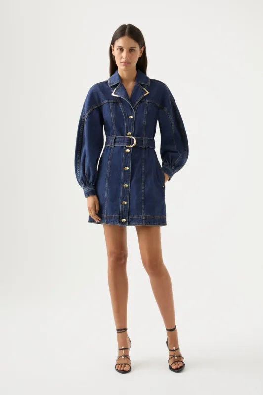 Elena Belted Denim Mini Dress sold by Aje
