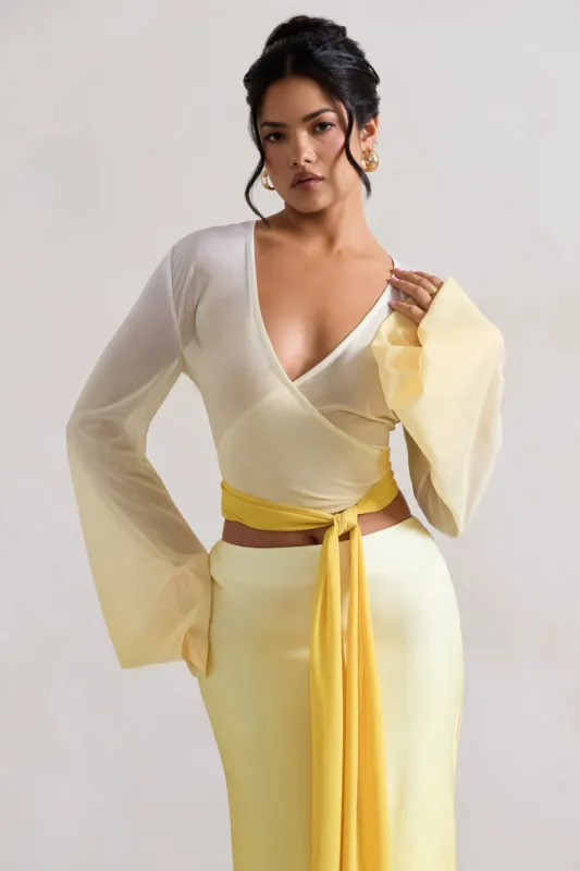 Sun Seeker | Yellow Ombre Flared-Sleeve Wrap Top sold by Club L London