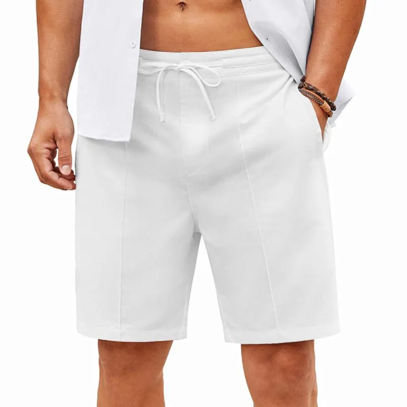 Men's Solid Cotton And Linen Elastic Waist Casual Shorts 39435578Z sold by Manly