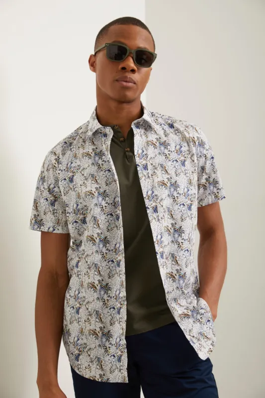 Fitted palm tree leaves print shirt sold by Tristan Style
