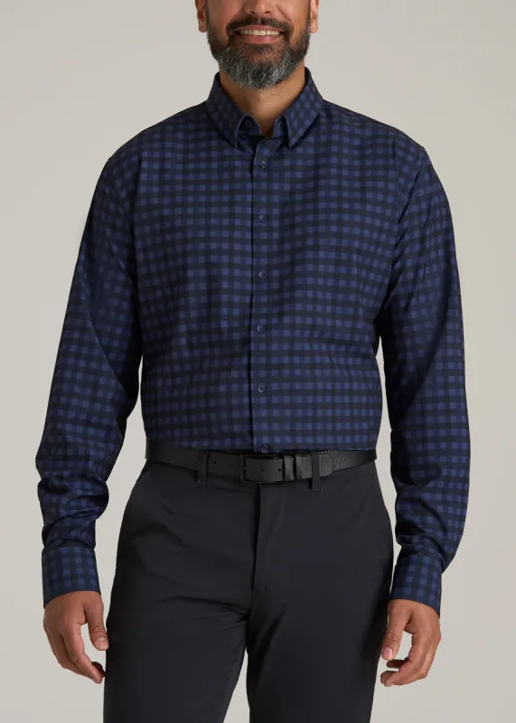Traveler Stretch Dress Shirt for Tall Men in Deep Violet Gingham sold by American Tall