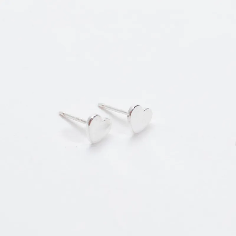 Small Polished Silver Heart Studs sold by Silver Lotus