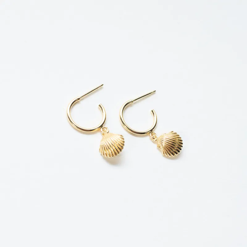Gold Vermeil Hanging Shell Hoops sold by Silver Lotus