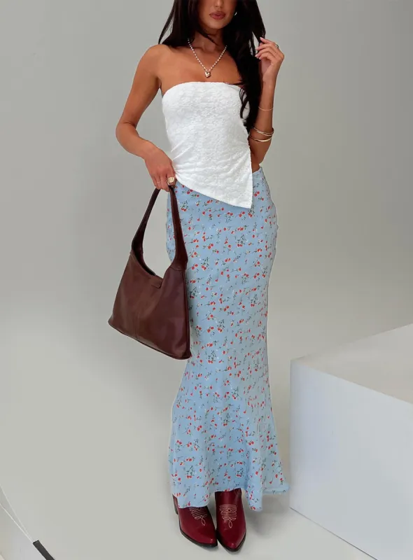 Rotelle Maxi Skirt Blue Floral sold by Princess Polly