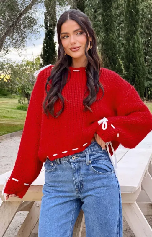 Bea Red Sweater sold by Beginning Boutique