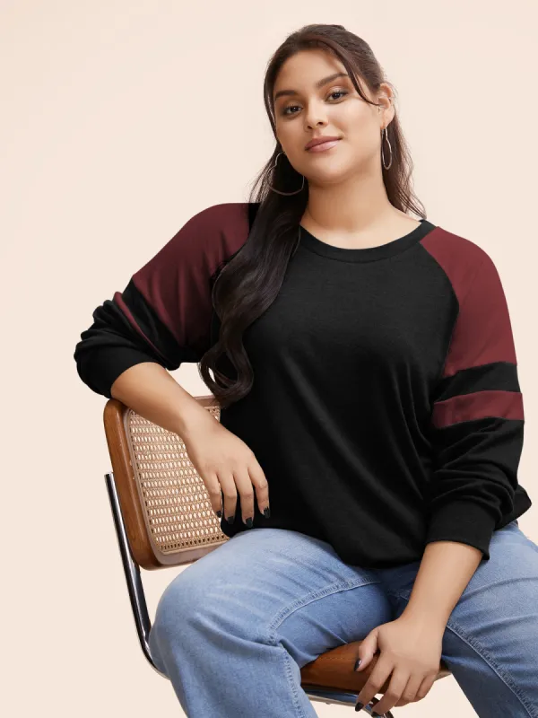 Colorblock Contrast Stitch Raglan Sleeve T-shirt sold by Bloomchic