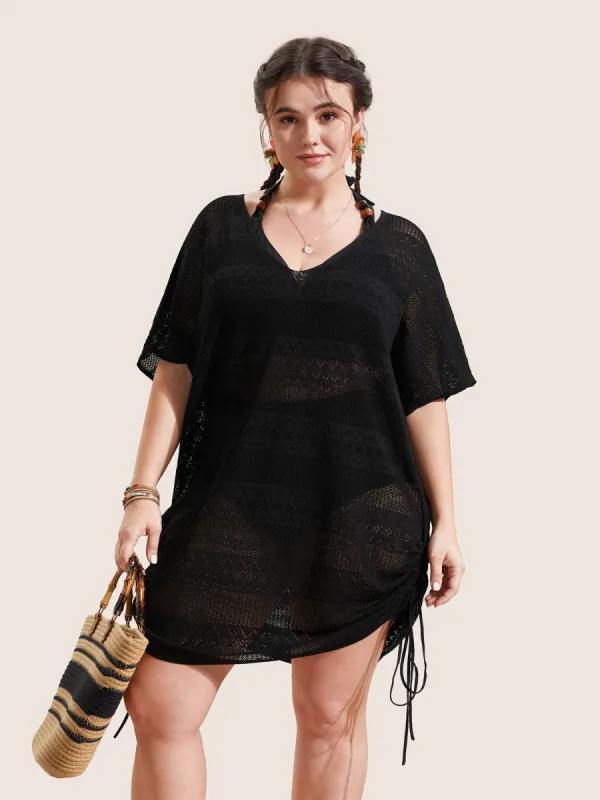 Deep V Neck Cut Out Drawstring  Swim Cover Up sold by Bloomchic