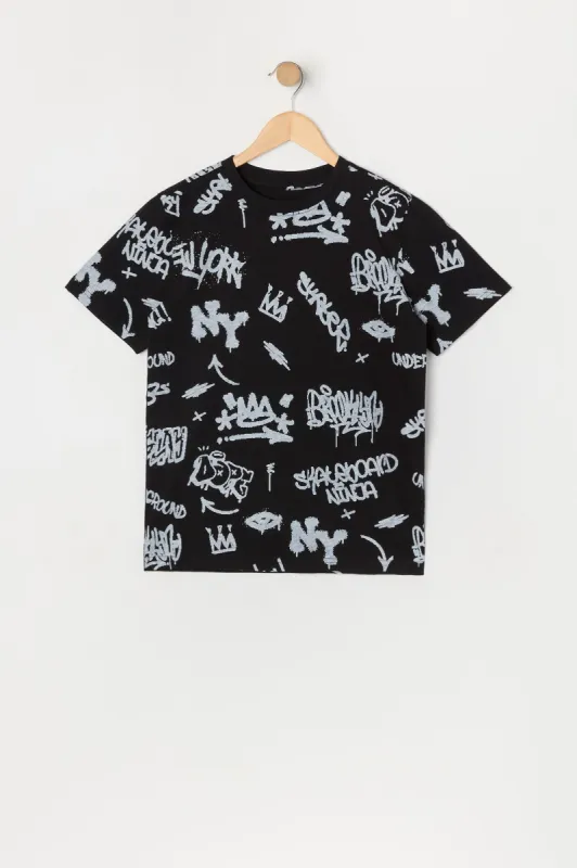 T-shirt noir à imprimé graffitis pour garçon sold by Urban Planet