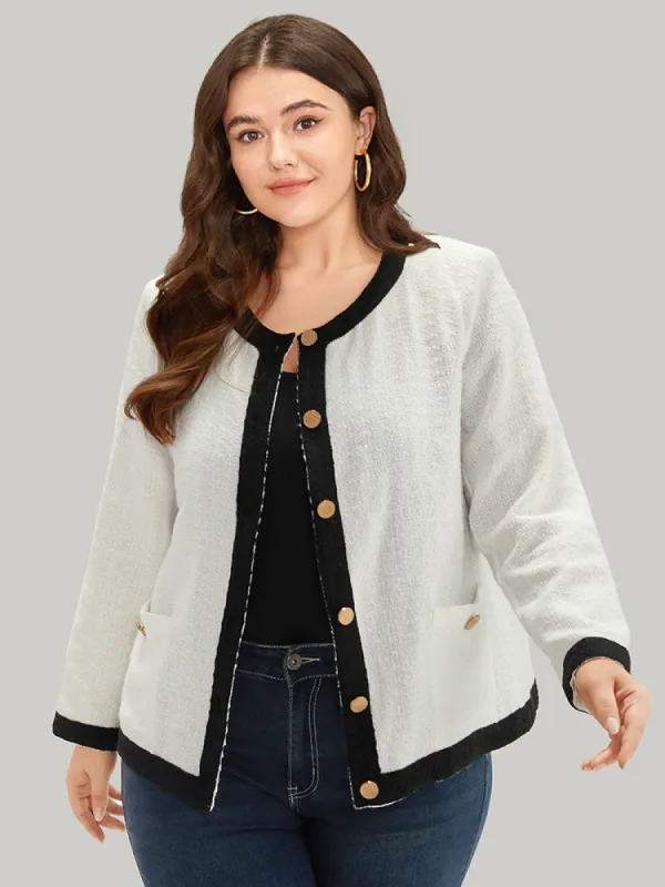 Two Tone Tweed Buckle Detail Pocket Blazer sold by Bloomchic