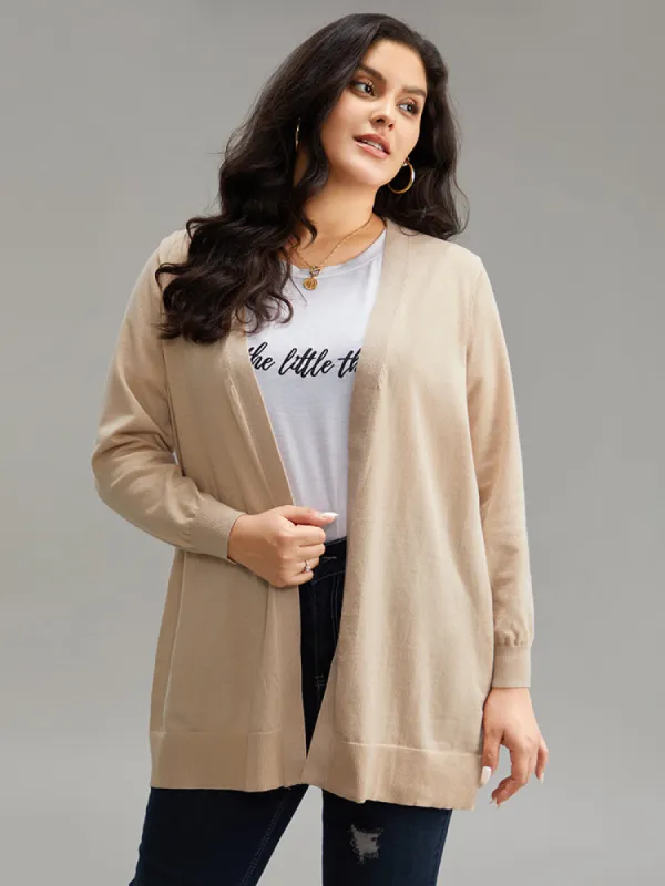 Solid Elastic Cuffs Open Front Cardigan sold by Bloomchic
