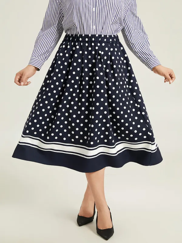 Polka Dot Elastic Waist Contrast Skirt sold by Bloomchic