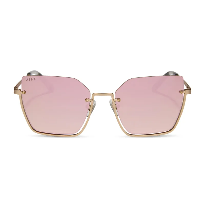 ANALISE - BRUSHED GOLD W KOMBU TEMPLE TIPS + TAUPE MIRROR + POLARIZED SUNGLASSES sold by Diff Eyewear