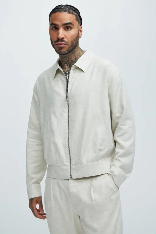 Bahamas Linen Zip Jacket - Oatmeal sold by Fashion Nova