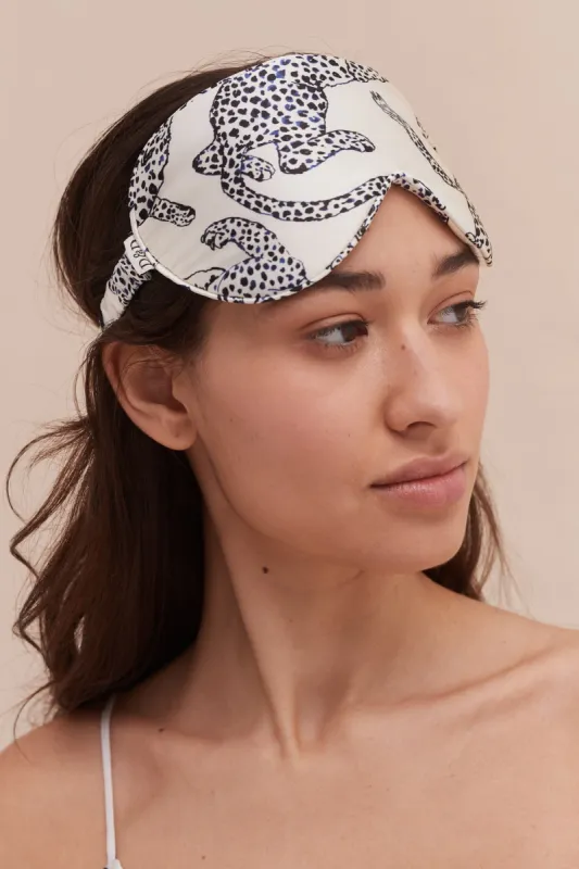 Silk Eye Mask Jag Print Cream sold by Desmond & Dempsey