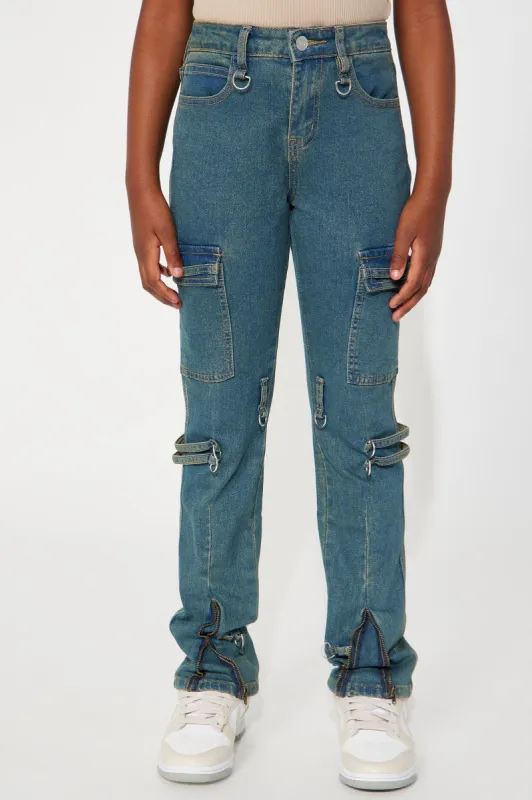 Mini Ring Of Fire Cargo Jean - Dark Wash sold by Fashion Nova