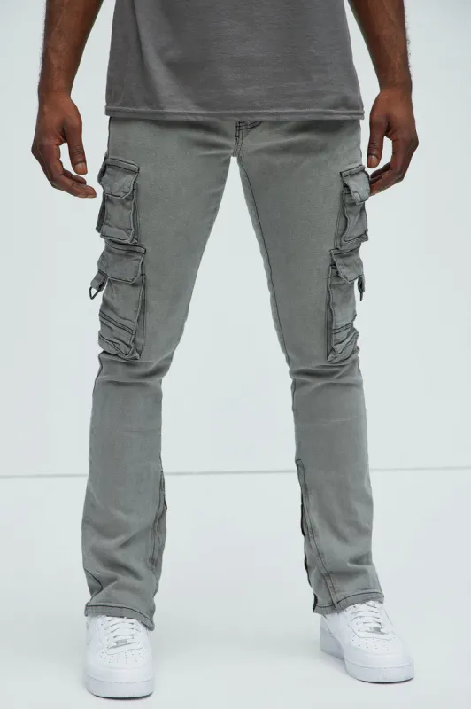 Got Do Cargo Stacked Skinny Convertible Flare Jeans - Grey sold by Fashion Nova
