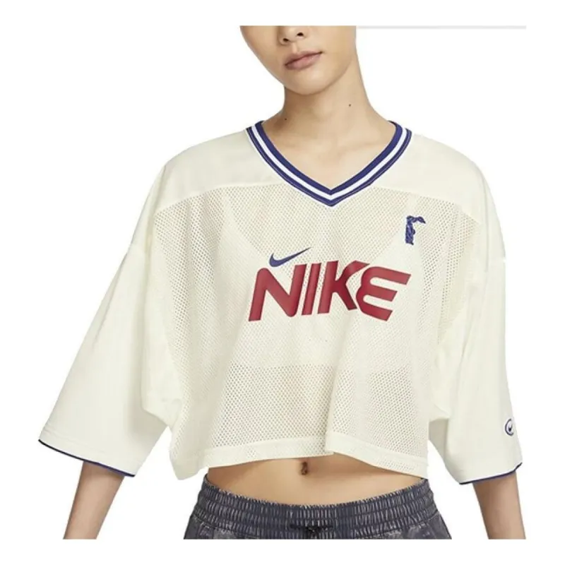 (WMNS) Nike Sportswear Graphic Crop Jersey Asia Sizing 'Beige Red' HF6288-133 sold by KicksCrew