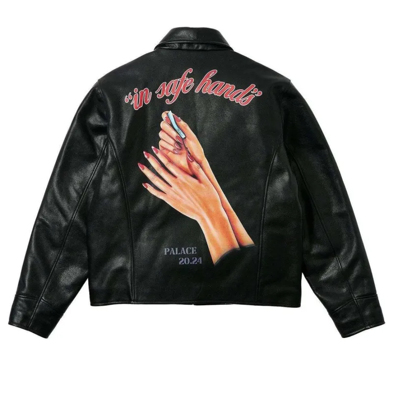 Palace Safe Hands Leather Jacket 'Black' P26JK022 sold by KicksCrew