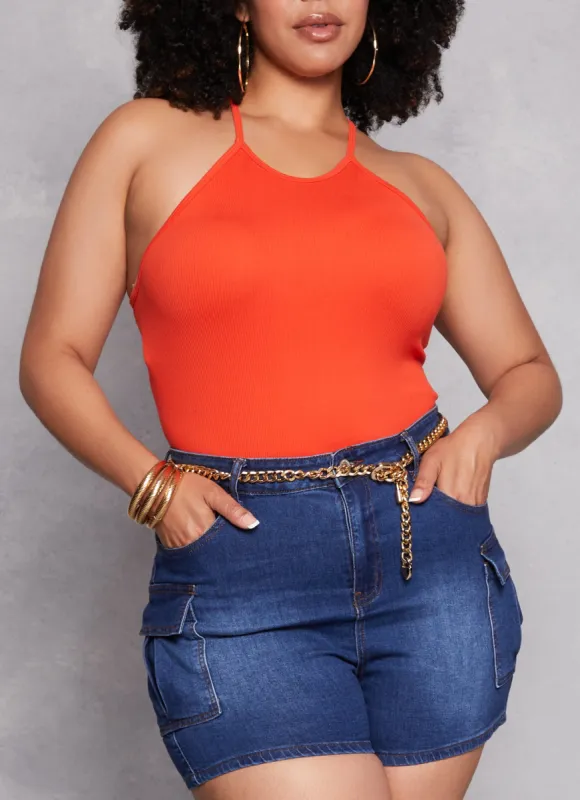 Plus Size Seamless Racerback High Neck Tank Top sold by Rainbow