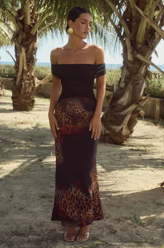 AMORET MIDI DRESS - BLACK LEOPARD sold by Runaway The Label