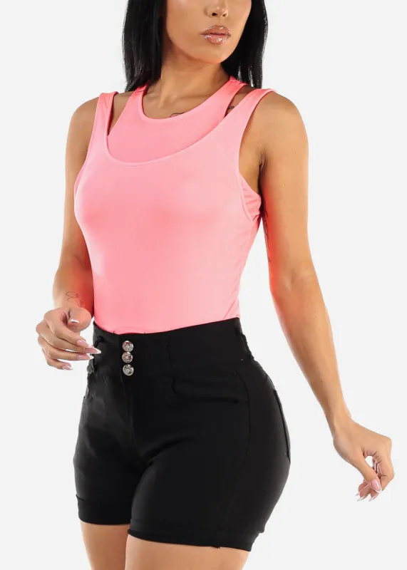 Sleeveless Layered Tank Top Neon Pink sold by Moda
