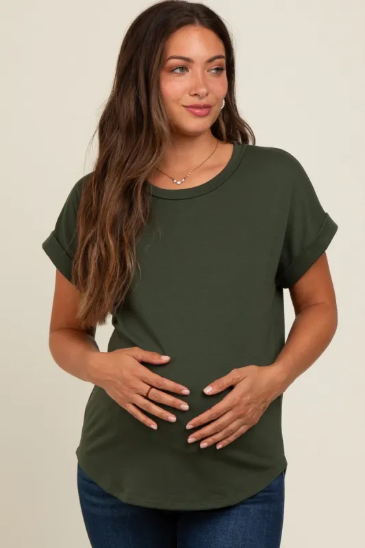 Olive Cuff Sleeve Maternity Top sold by Pinkblush