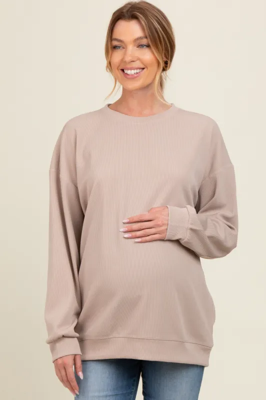 Beige Drop Shoulder Maternity Sweatshirt sold by Pinkblush