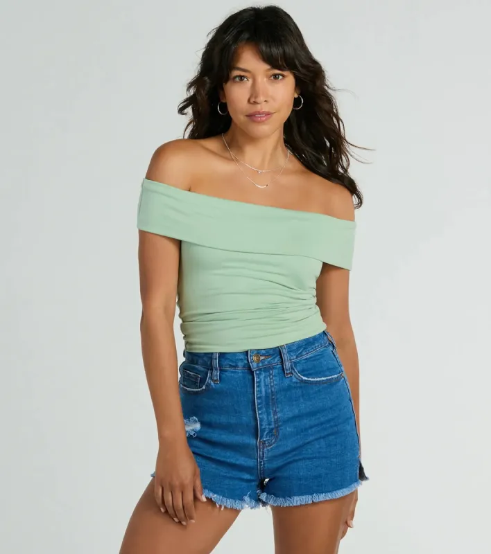 CLEARANCE - Spotted In Town Off-The-Shoulder Crop Top sold by Windsor