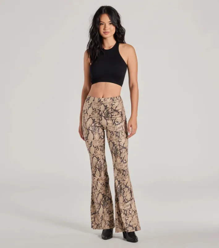 Slither In Style High Rise Snake Print Flare Pants sold by Windsor