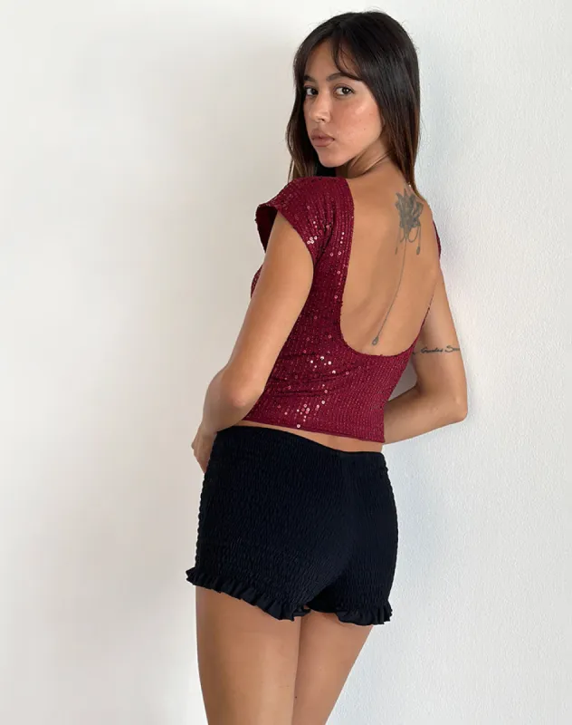 Erika Low Back Top in Gauzy Sequin Red sold by Motel Rocks