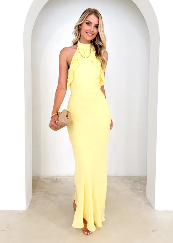 Ezra Halter Maxi Dress - Banana sold by Gingham & Heels