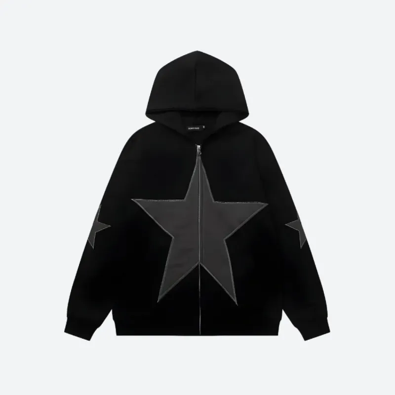 Y2K Star Patch Zip-Up Hoodie sold by Streetwear Society