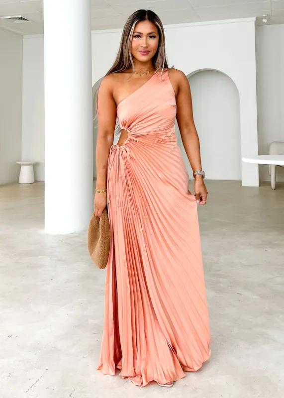 Corinne One Shoulder Midi Dress - Peach sold by Gingham & Heels