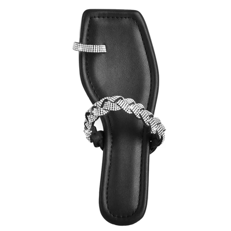 Black Rhinestone Flats Slippers sold by Onlymaker
