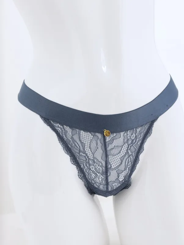 Ladies Lace Thong Panty With Thick Elastic - Petrol sold by Edgars