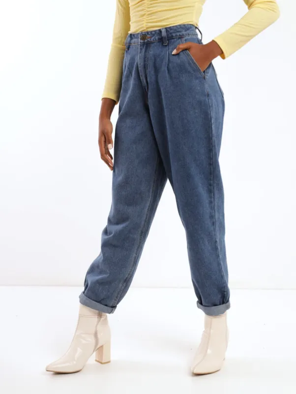Ladies Stonewash Pleat Front Balloon Denim Jean sold by Edgars